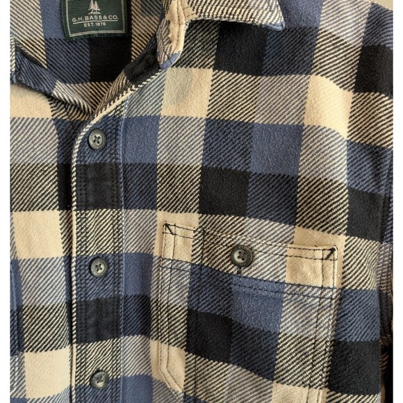 GH Bass Size Medium Plaid Shirt Mens Heavyweight Cotton Jacket Blue Shacket LS M - Picture 5 of 6
